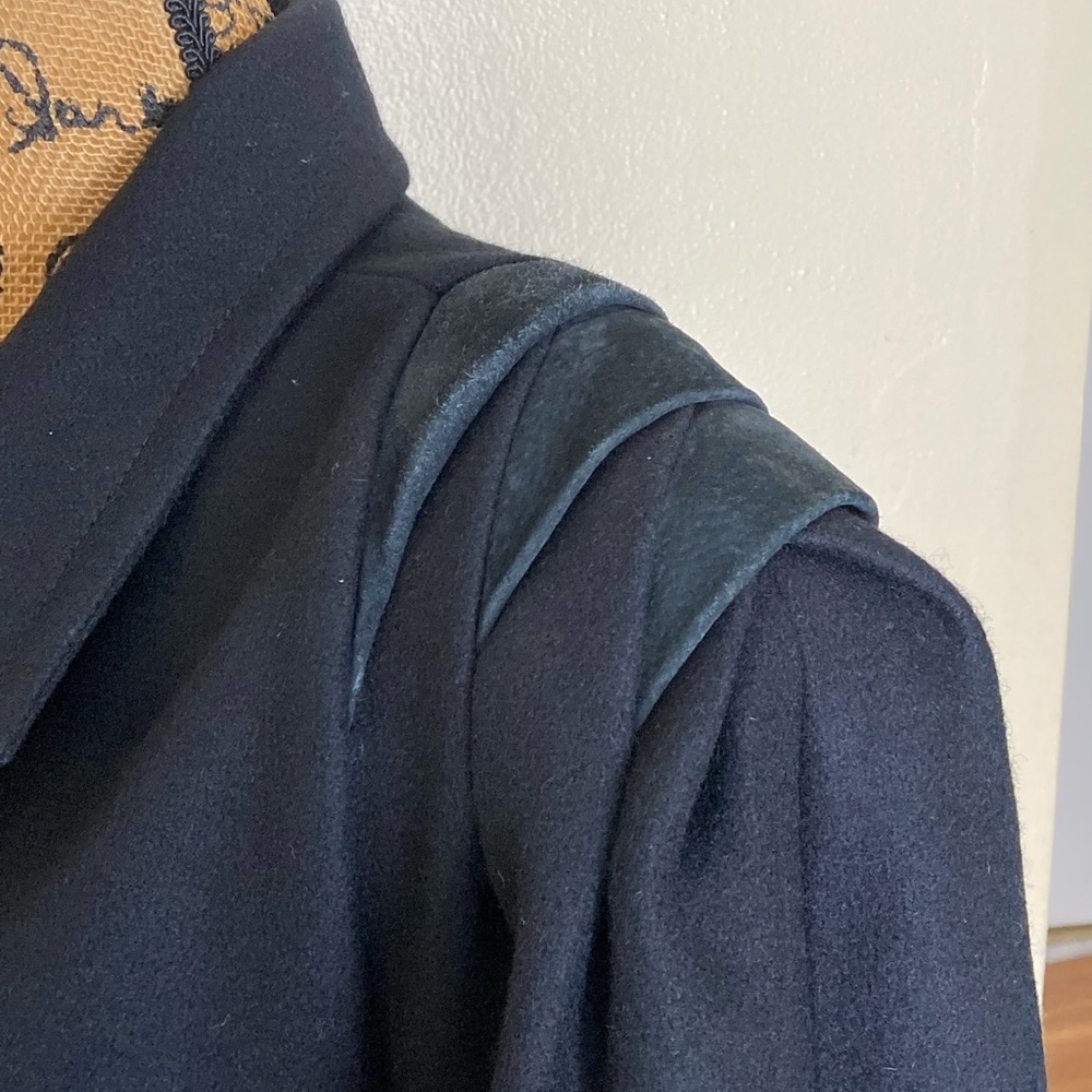 Vtg 80s 90s Jofeld Long Black Wool Blend Double Breasted Coat Overcoat Women’s L - Picture 3 of 16